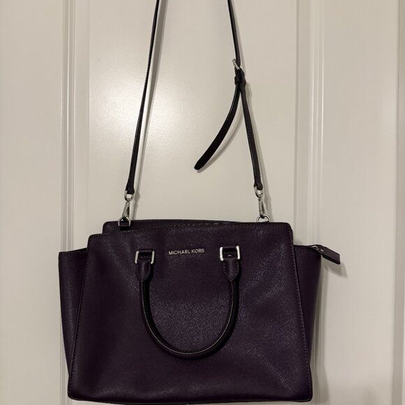 Michael Kors Saffiano Leather Satchel - Deep Plum - Picture 8 of 8